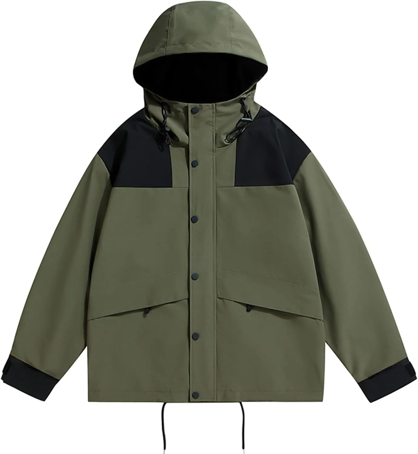 Men's Lightweight Waterproof Rain Jacket Hooded Outdoor Button Zip Hiking Windbreakers Jacket Casual Sportswear Coat