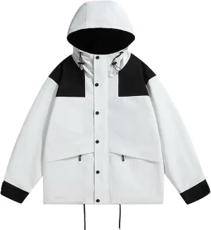 Men's Lightweight Waterproof Rain Jacket Hooded Outdoor Button Zip Hiking Windbreakers Jacket Casual Sportswear Coat