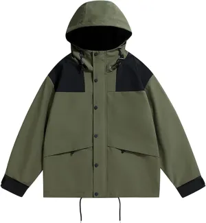 Men's Lightweight Waterproof Rain Jacket Hooded Outdoor Button Zip Hiking Windbreakers Jacket Casual Sportswear Coat