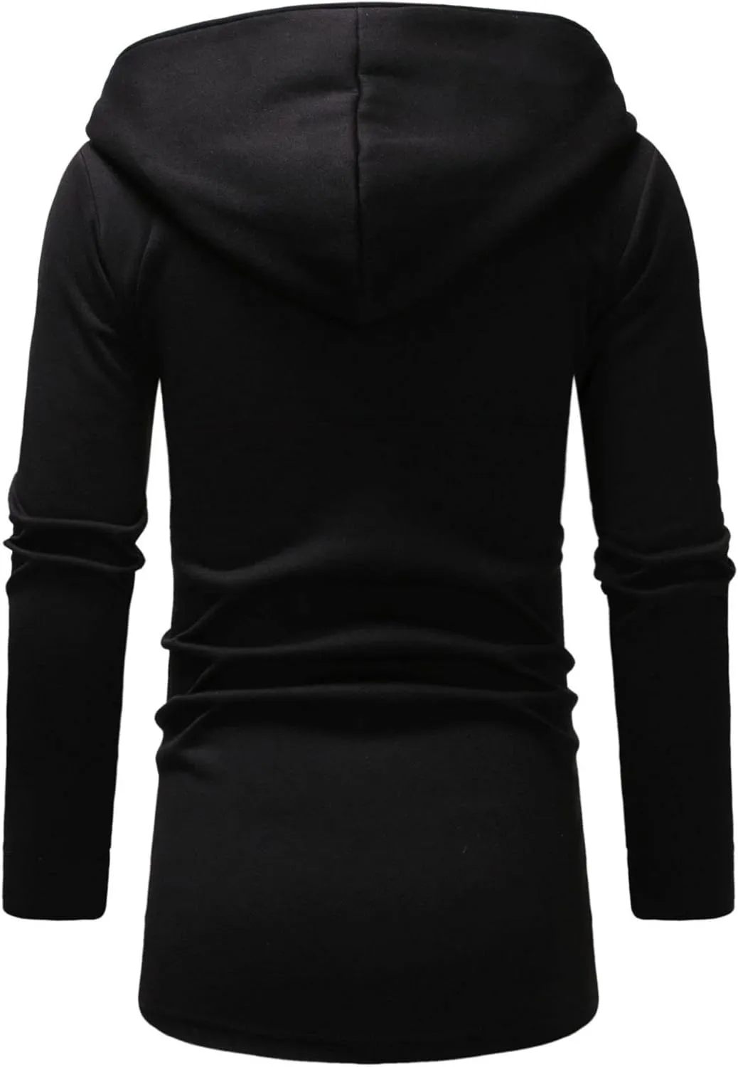 Men's Long Open Front Cardigan Lightweight Longline Fleece Hooded Cardigan Solid Zip Long Sleeve Coat Outwear (Black,Medium)