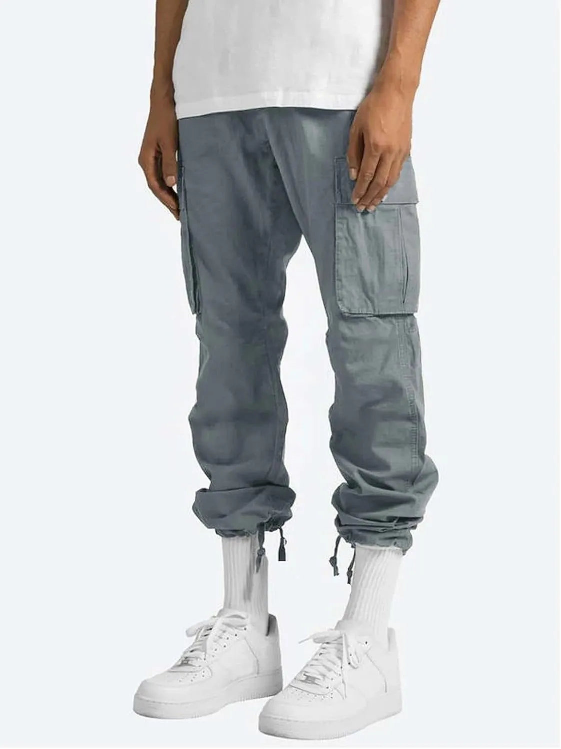 Mens Multi Pocket Cargo Pants Slim Straight Fit Casual Comfort Drop Crotch Jogger Pants for Hiking Combat Work