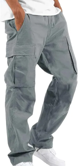 Mens Multi Pocket Cargo Pants Slim Straight Fit Casual Comfort Drop Crotch Jogger Pants for Hiking Combat Work
