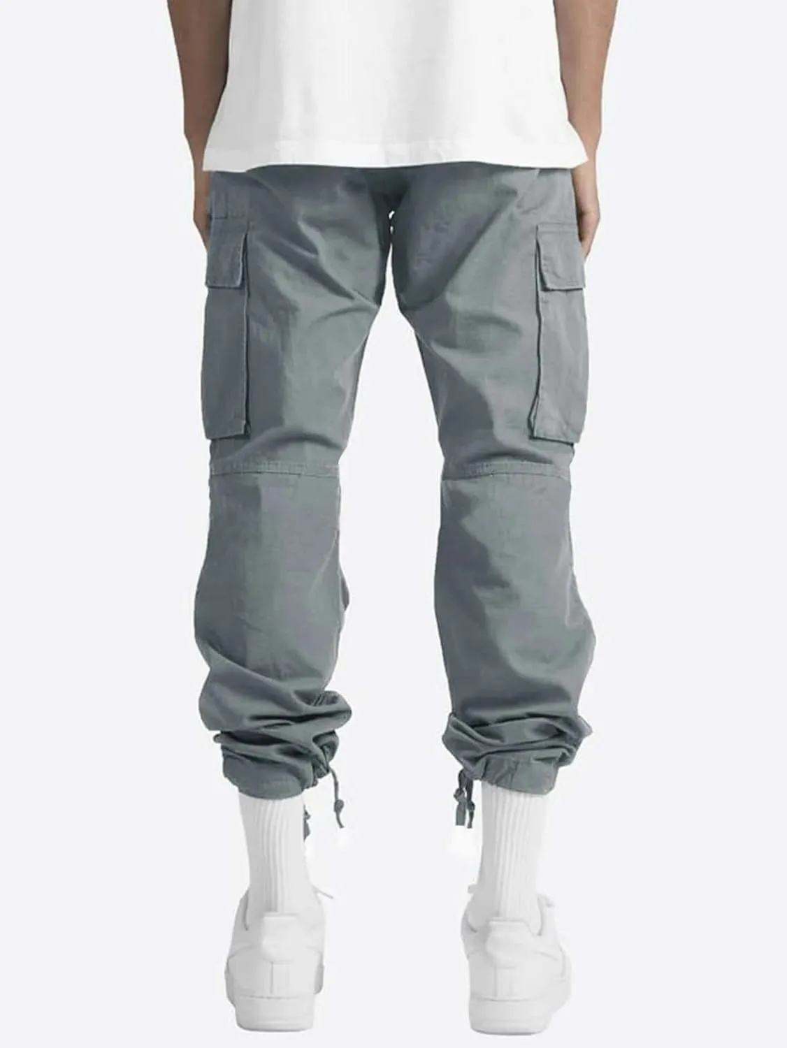 Mens Multi Pocket Cargo Pants Slim Straight Fit Casual Comfort Drop Crotch Jogger Pants for Hiking Combat Work