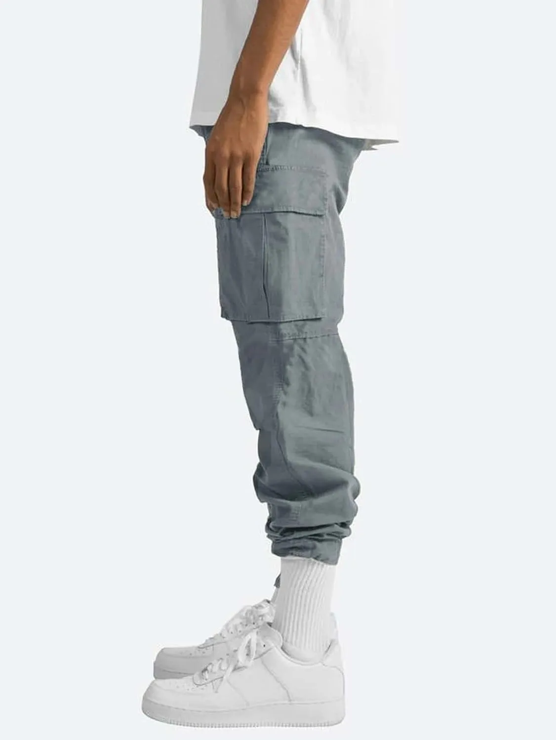 Mens Multi Pocket Cargo Pants Slim Straight Fit Casual Comfort Drop Crotch Jogger Pants for Hiking Combat Work
