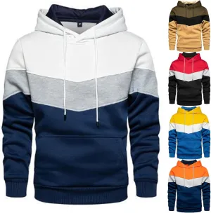 Men's Novelty Color Block Pullover Athletic Workout Hoodie Long Sleeve Casual Sweatshirt Fashion Drawstring Hoody Top