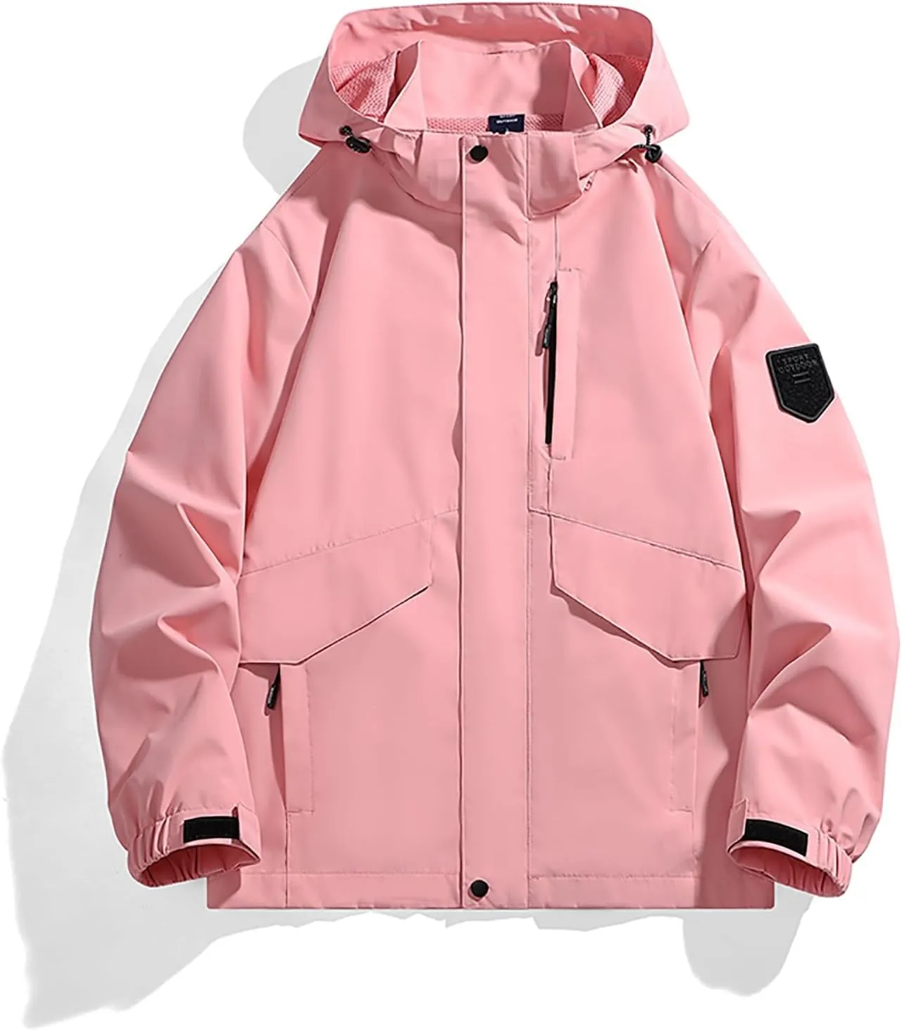 Mens Outdoor Hiking Jacket Fashion Soild Color Casual Zip Jackets Waterproof Windbreaker Hooded Rain Jackets Coats
