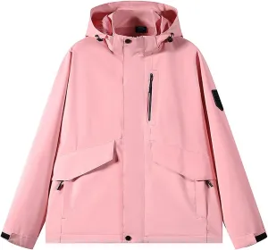 Mens Outdoor Hiking Jacket Fashion Soild Color Casual Zip Jackets Waterproof Windbreaker Hooded Rain Jackets Coats