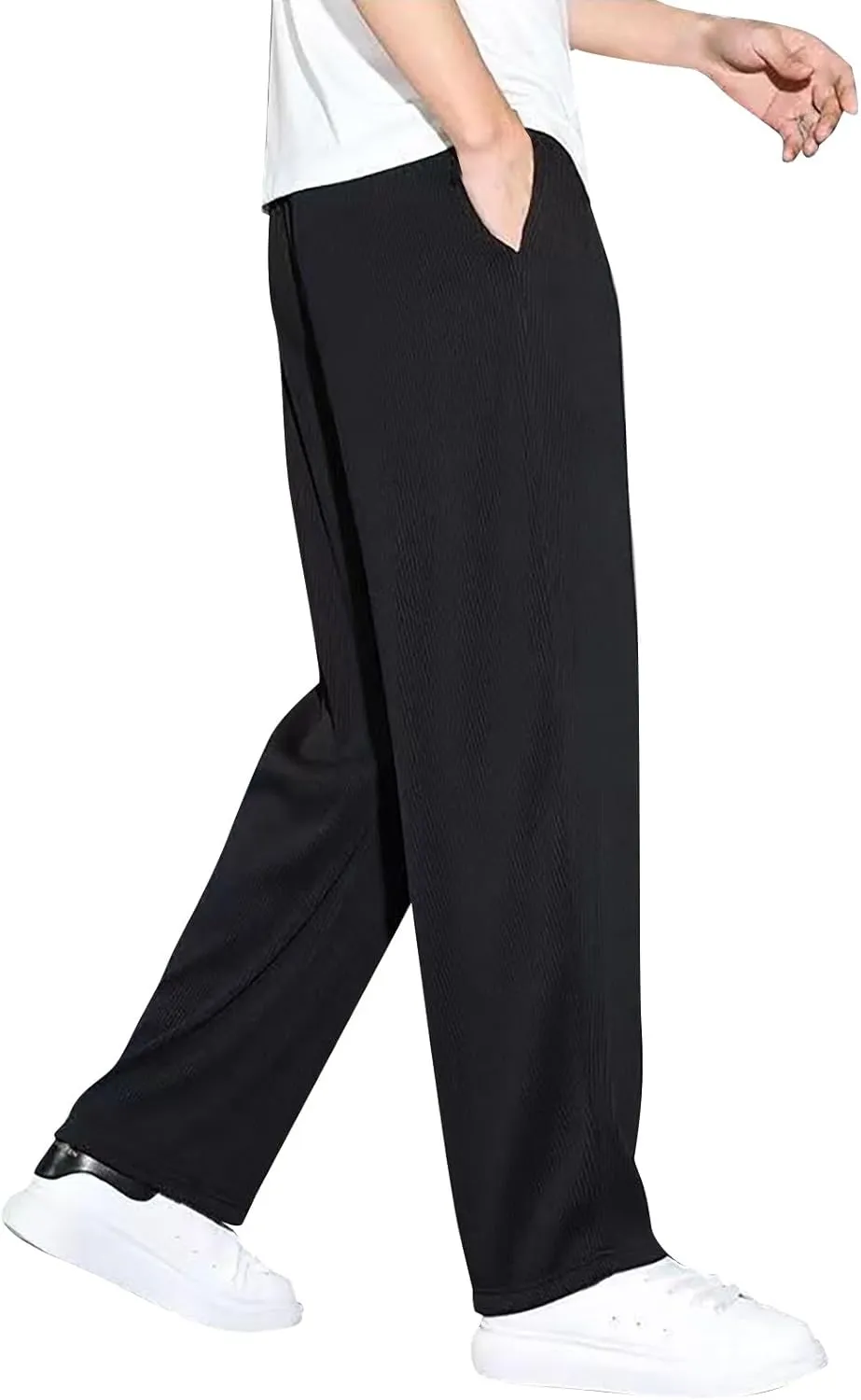 Mens Pants Casual Relaxed Fit Stretch Active Pants Loose Ice Silk Breathable Casual Comfy Pant Trousers with Pockets