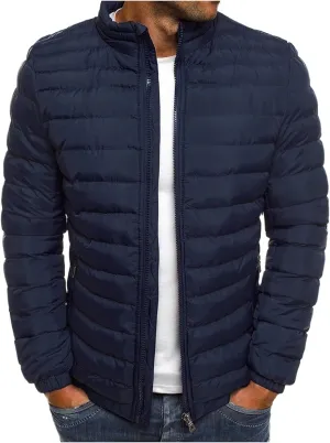 Mens Puffer Jacket Warm Windproof Lightweight Winter Fall Stand Collar Down Packable Coats Plus Size Puffy Jackets