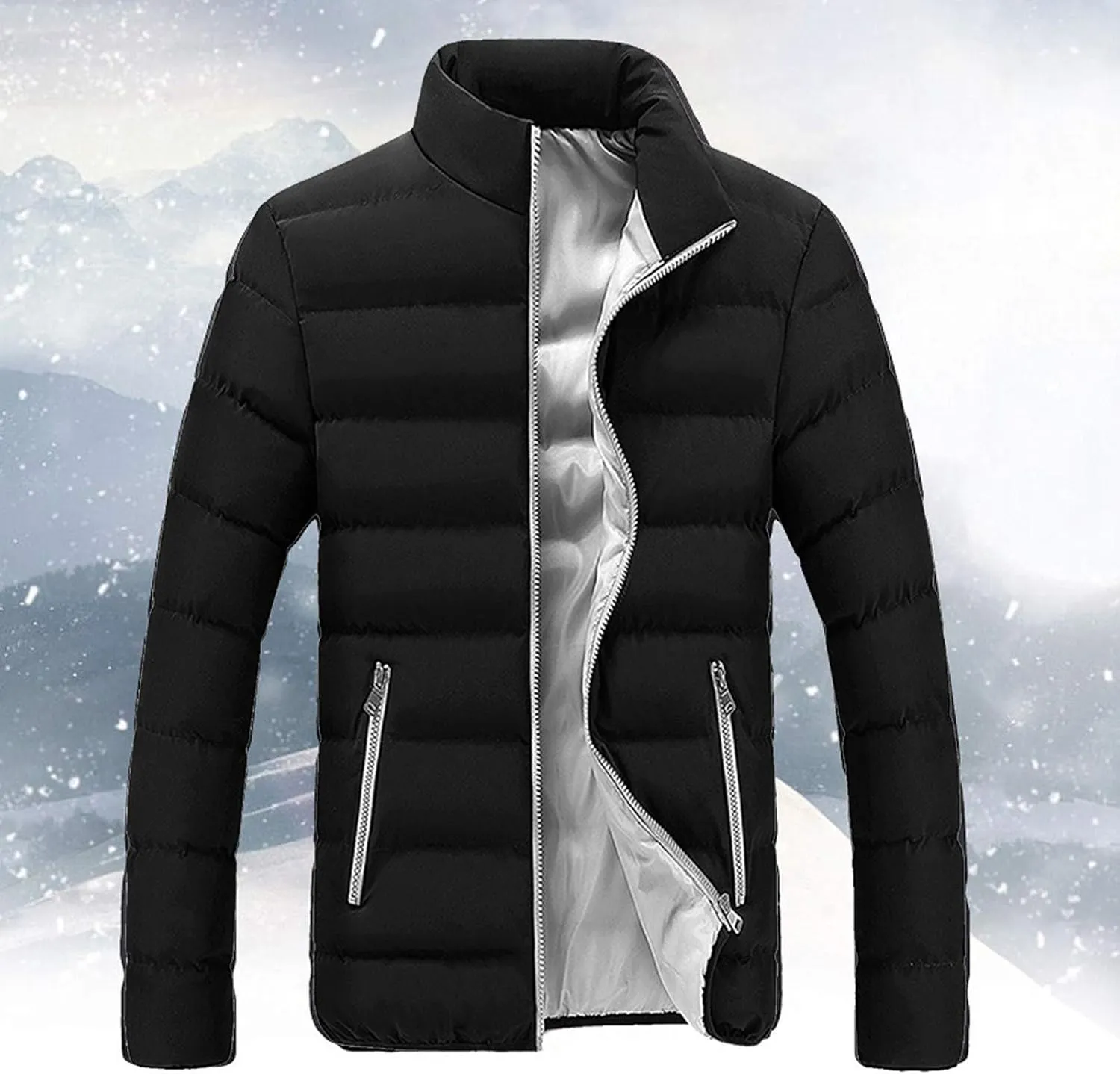Men's Puffer Jackets Warm Windproof Winter Coat Windbreaker Stand Collar Quilted Down Jacket Winter Fall Spring Ski Jacket