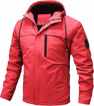 Mens Rain Jackets Zip Up Hooded Waterproof Windbreakers Loose Lightweight Coats Fashion Clothes with Pockets