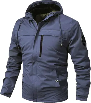 Mens Rain Jackets Zip Up Hooded Waterproof Windbreakers Loose Lightweight Coats Fashion Clothes with Pockets