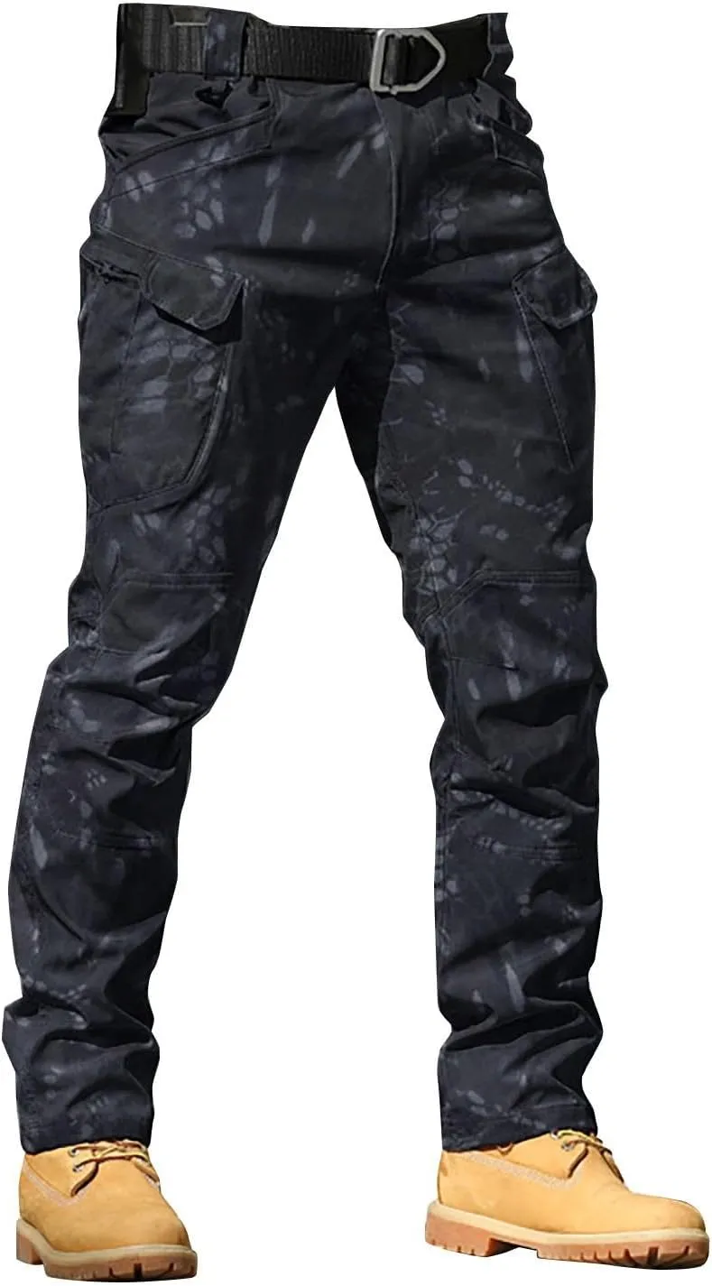 Mens Resort Wear 2025 Tactical Pants Water Resistant Cargo Camo Hiking Multi Pockets Relaxed Fit Quick Dry Work Pants