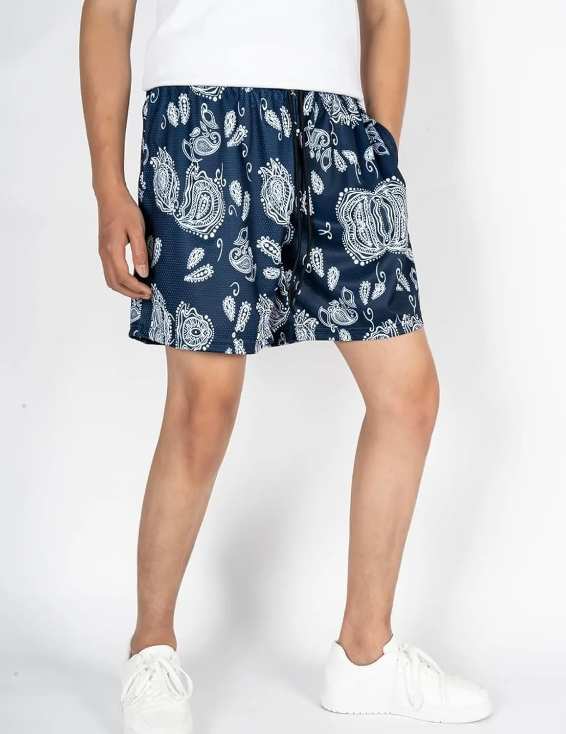 Mens Running Quick-Dry Gym Shorts with Paisley Design Lightweight Athletic Casual Shorts,Pockets for Outdoor
