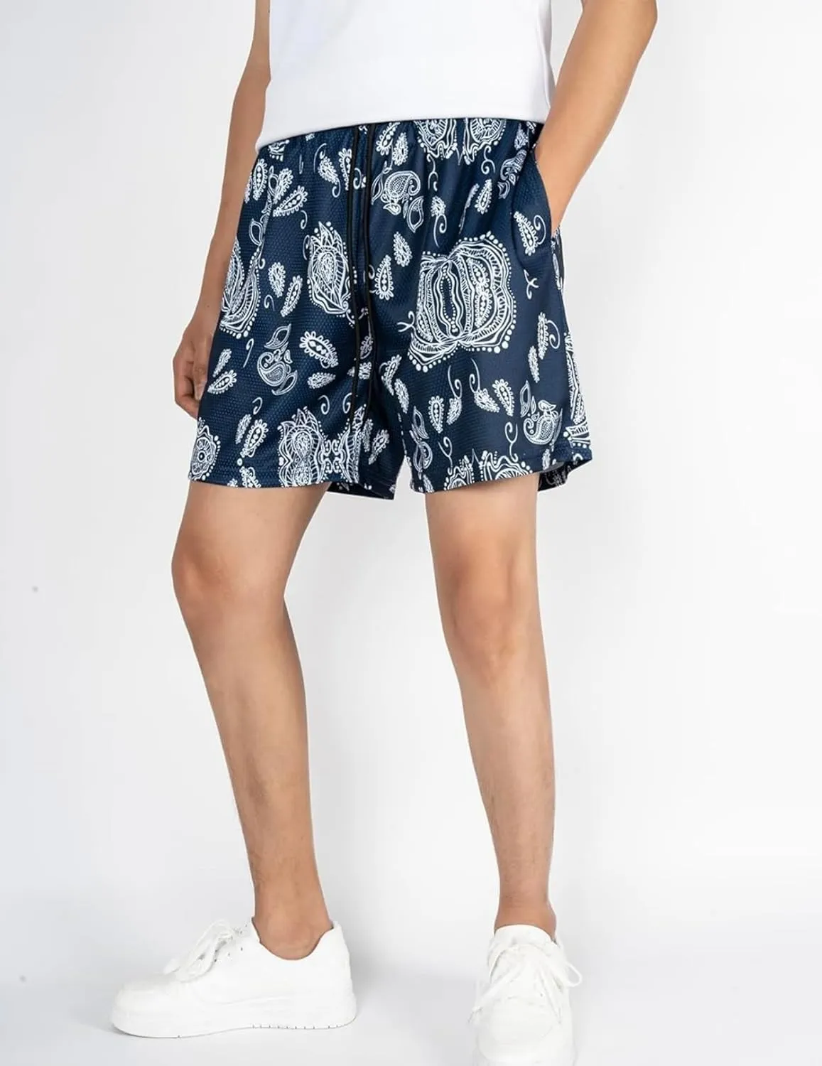 Mens Running Quick-Dry Gym Shorts with Paisley Design Lightweight Athletic Casual Shorts,Pockets for Outdoor