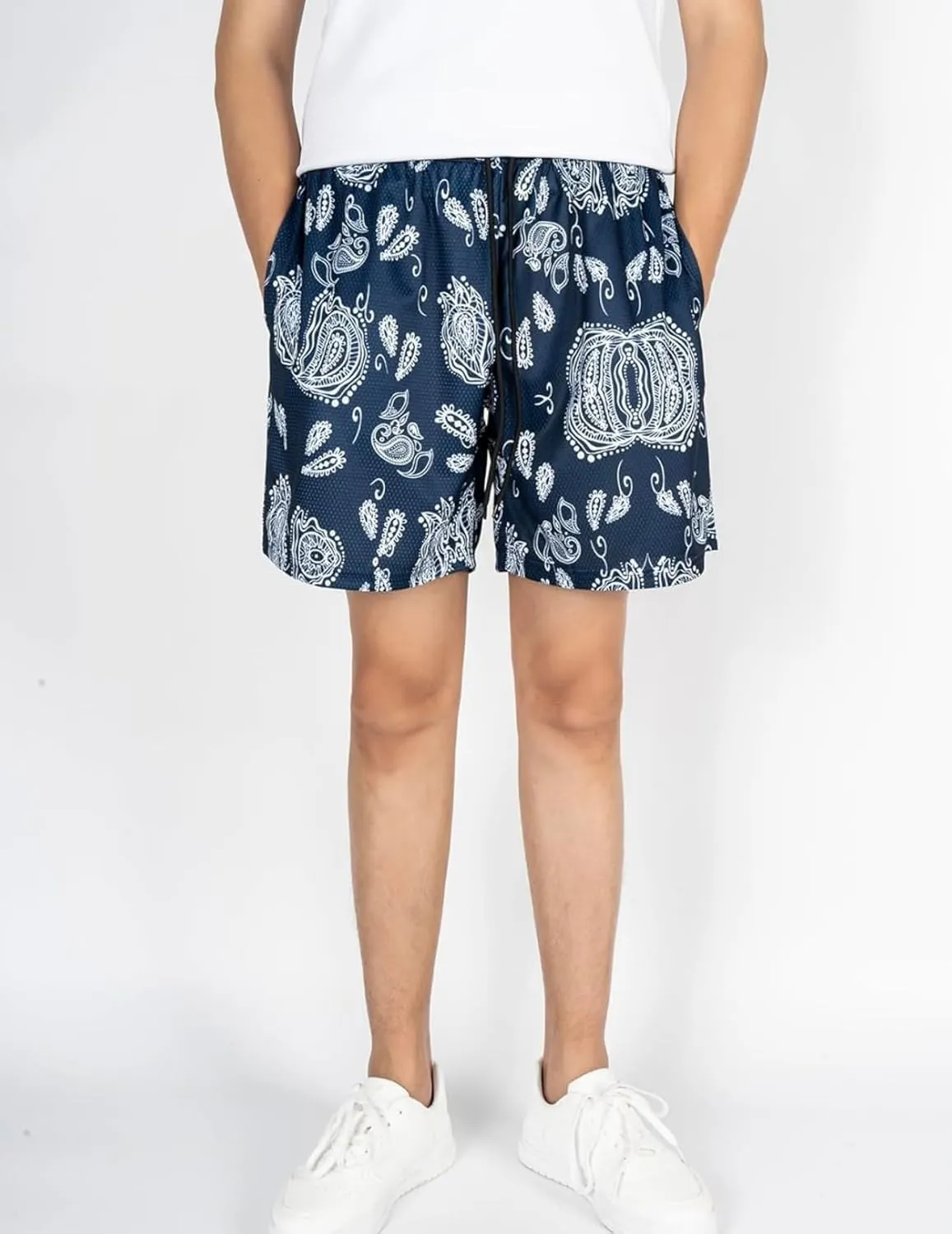 Mens Running Quick-Dry Gym Shorts with Paisley Design Lightweight Athletic Casual Shorts,Pockets for Outdoor