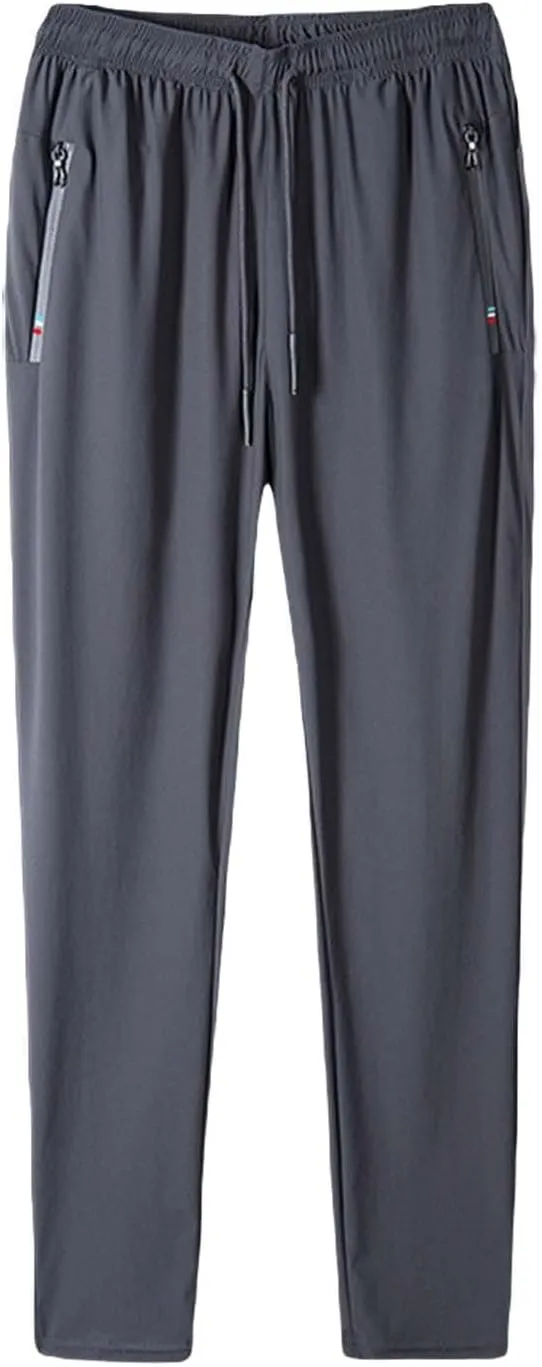 Mens Sweatpants with Zipper Pockets Unisex Stretch Quick Drying Pants Lightweight Running Hiking Pants Elastic Waist