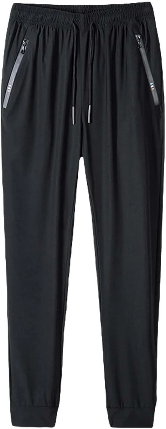Mens Sweatpants with Zipper Pockets Unisex Stretch Quick Drying Pants Lightweight Running Hiking Pants Elastic Waist