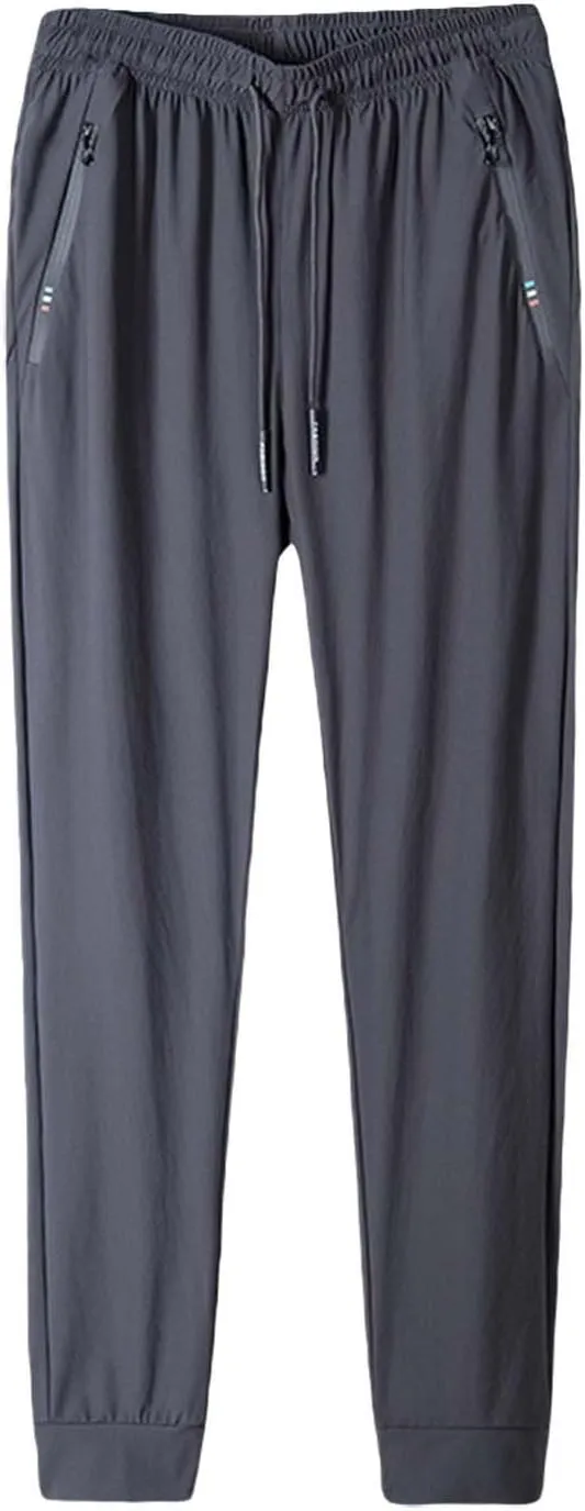 Mens Sweatpants with Zipper Pockets Unisex Stretch Quick Drying Pants Lightweight Running Hiking Pants Elastic Waist