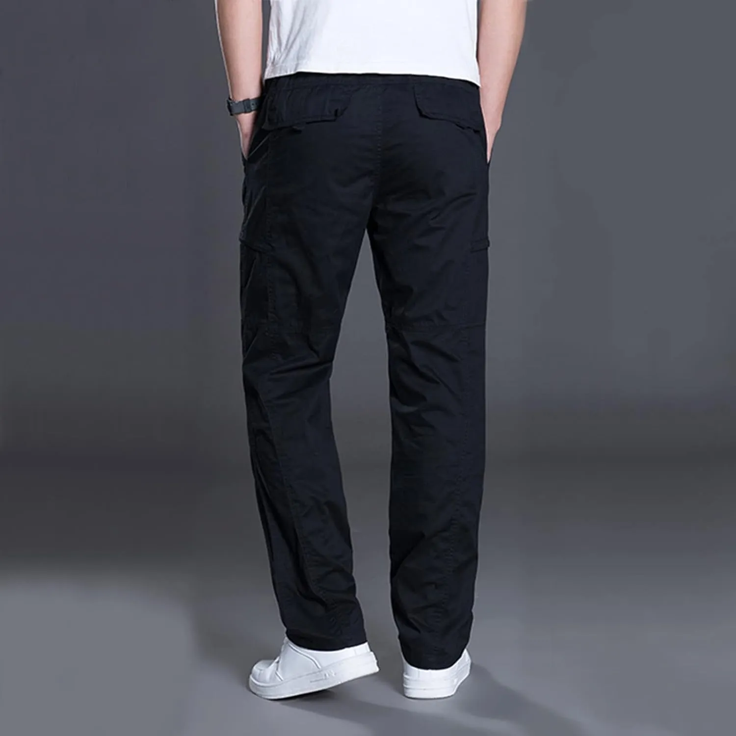 Mens Sweatpants Zipper Fly Cotton Casual Cargo Work Pants Relaxed Fit Baggy Travel Hiking Trouser Multi Pockets