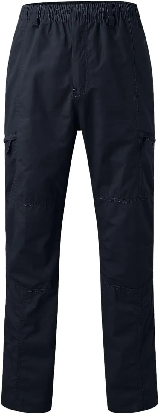 Mens Sweatpants Zipper Fly Cotton Casual Cargo Work Pants Relaxed Fit Baggy Travel Hiking Trouser Multi Pockets