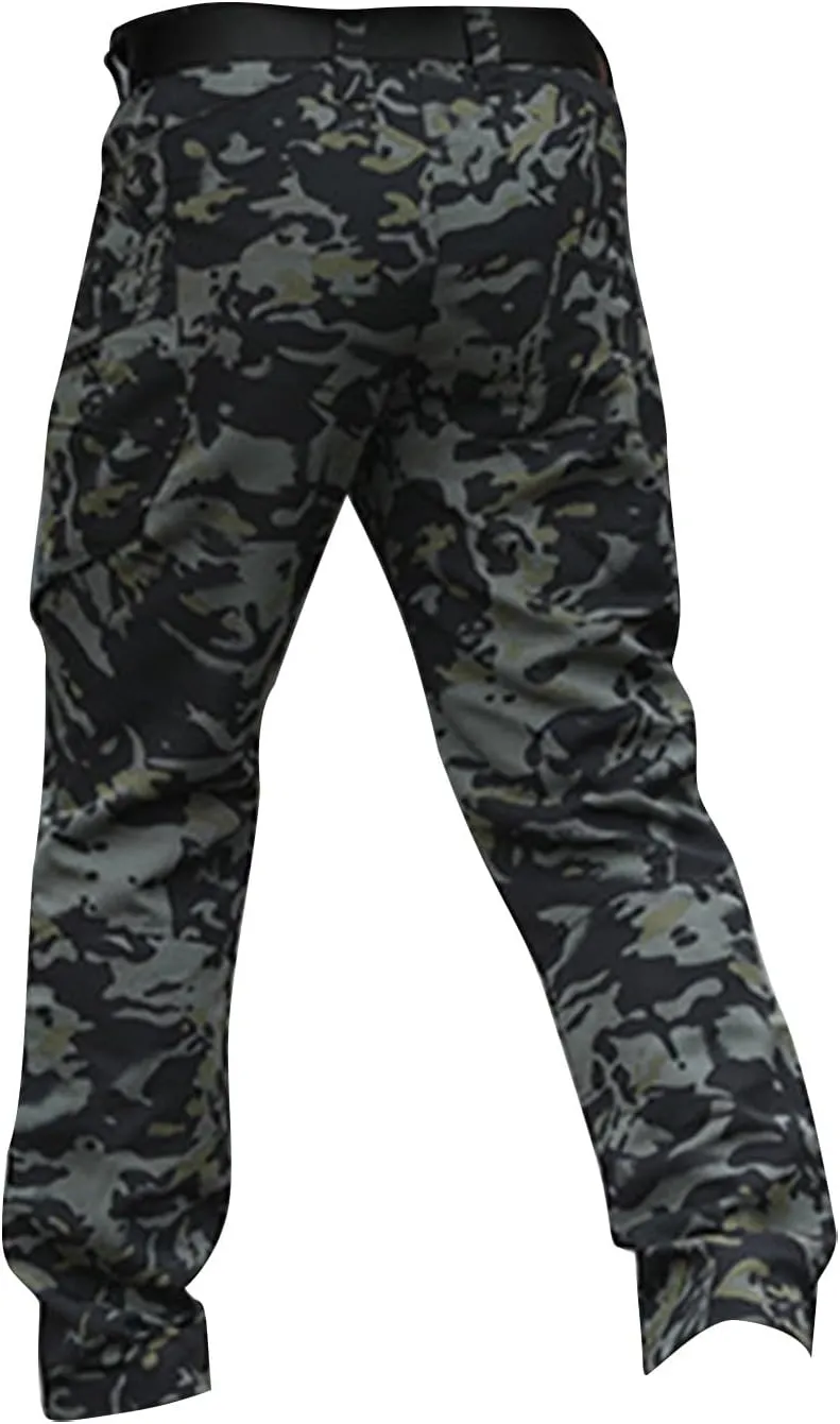 Mens Tactical Waterproof Pants Relaxed Fit Work Hiking Multi Pockets Flex Camo Cargo Trousers