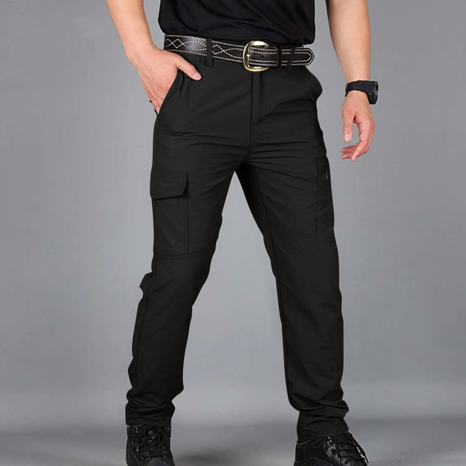 Mens Tactical Waterproof Pants Relaxed Fit Work Hiking Multi Pockets Flex Camo Cargo Trousers