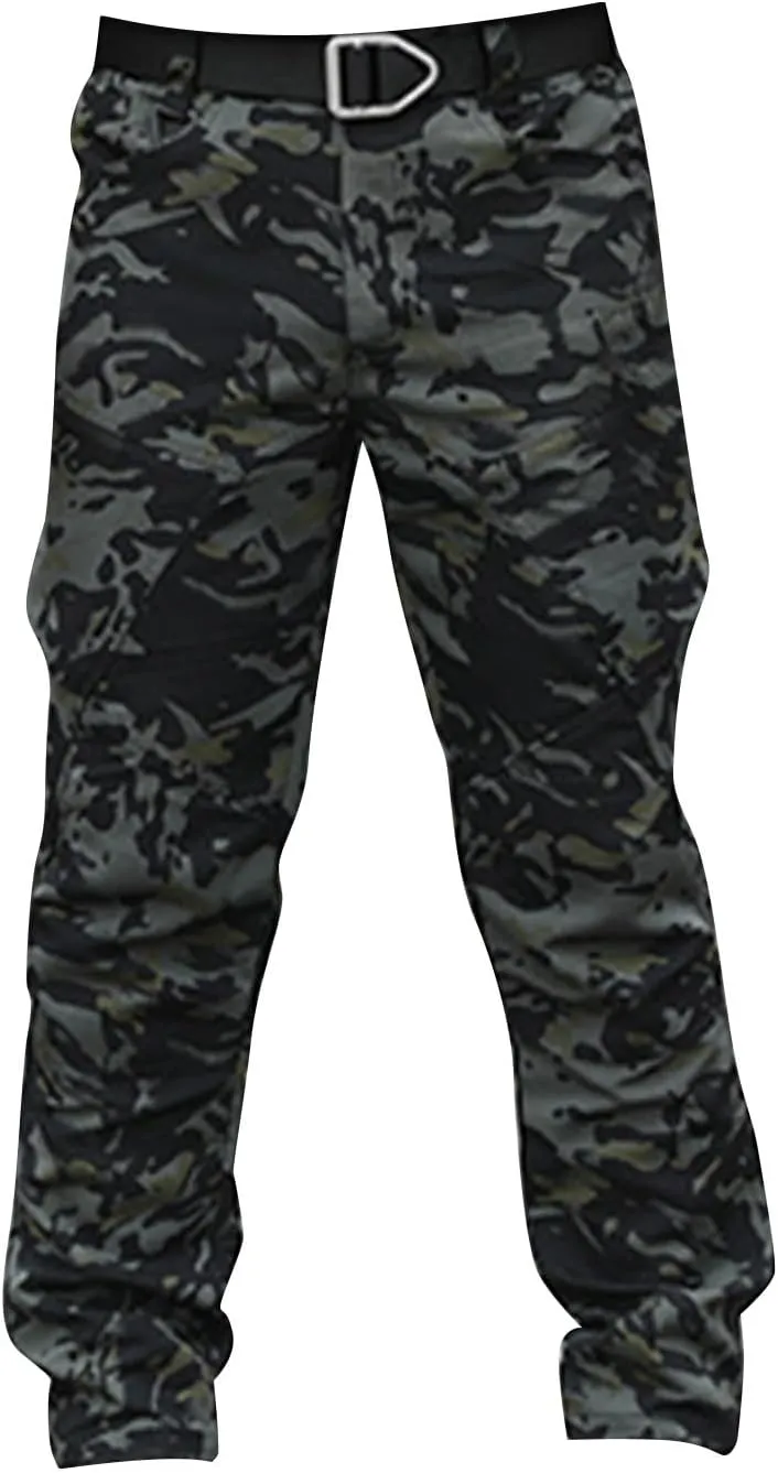 Mens Tactical Waterproof Pants Relaxed Fit Work Hiking Multi Pockets Flex Camo Cargo Trousers