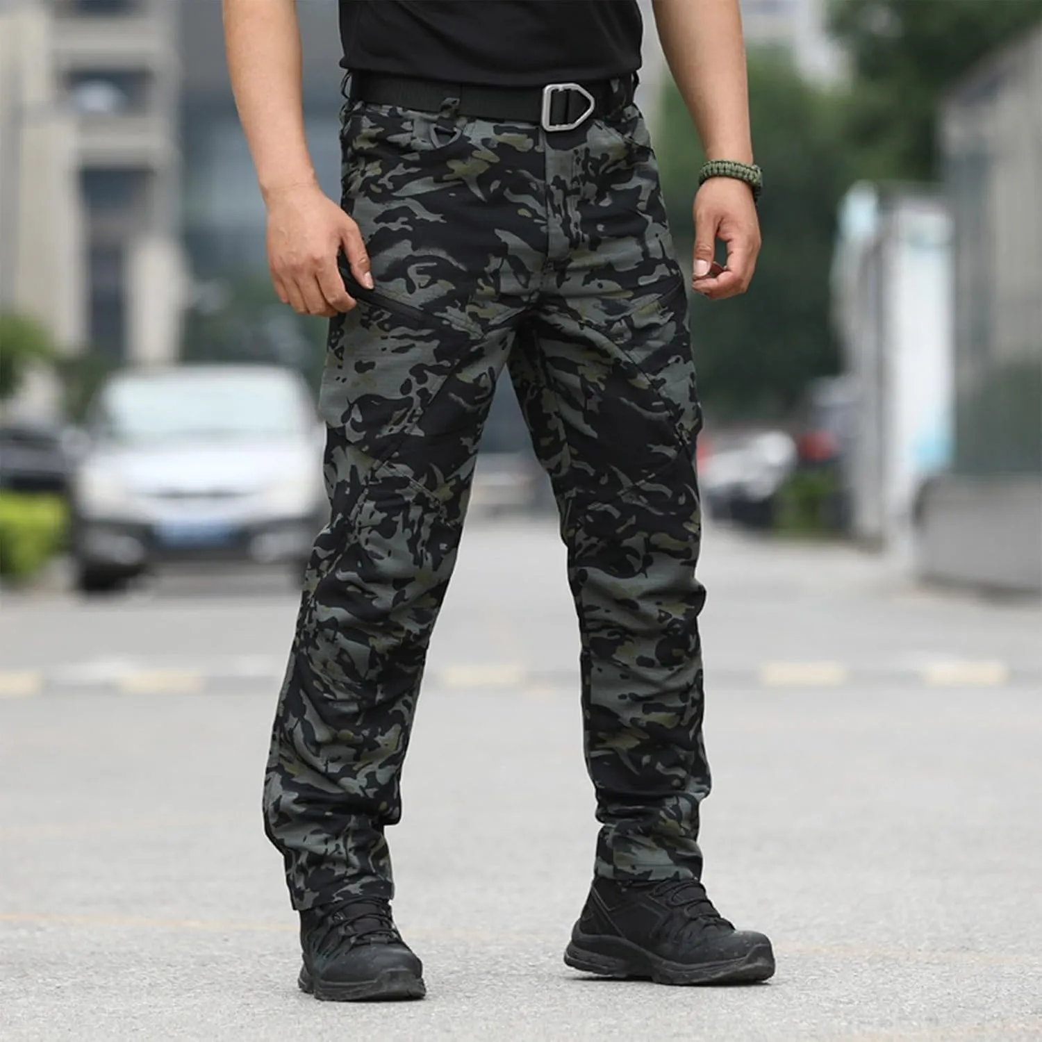 Mens Tactical Waterproof Pants Relaxed Fit Work Hiking Multi Pockets Flex Camo Cargo Trousers