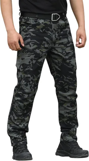 Mens Tactical Waterproof Pants Relaxed Fit Work Hiking Multi Pockets Flex Camo Cargo Trousers