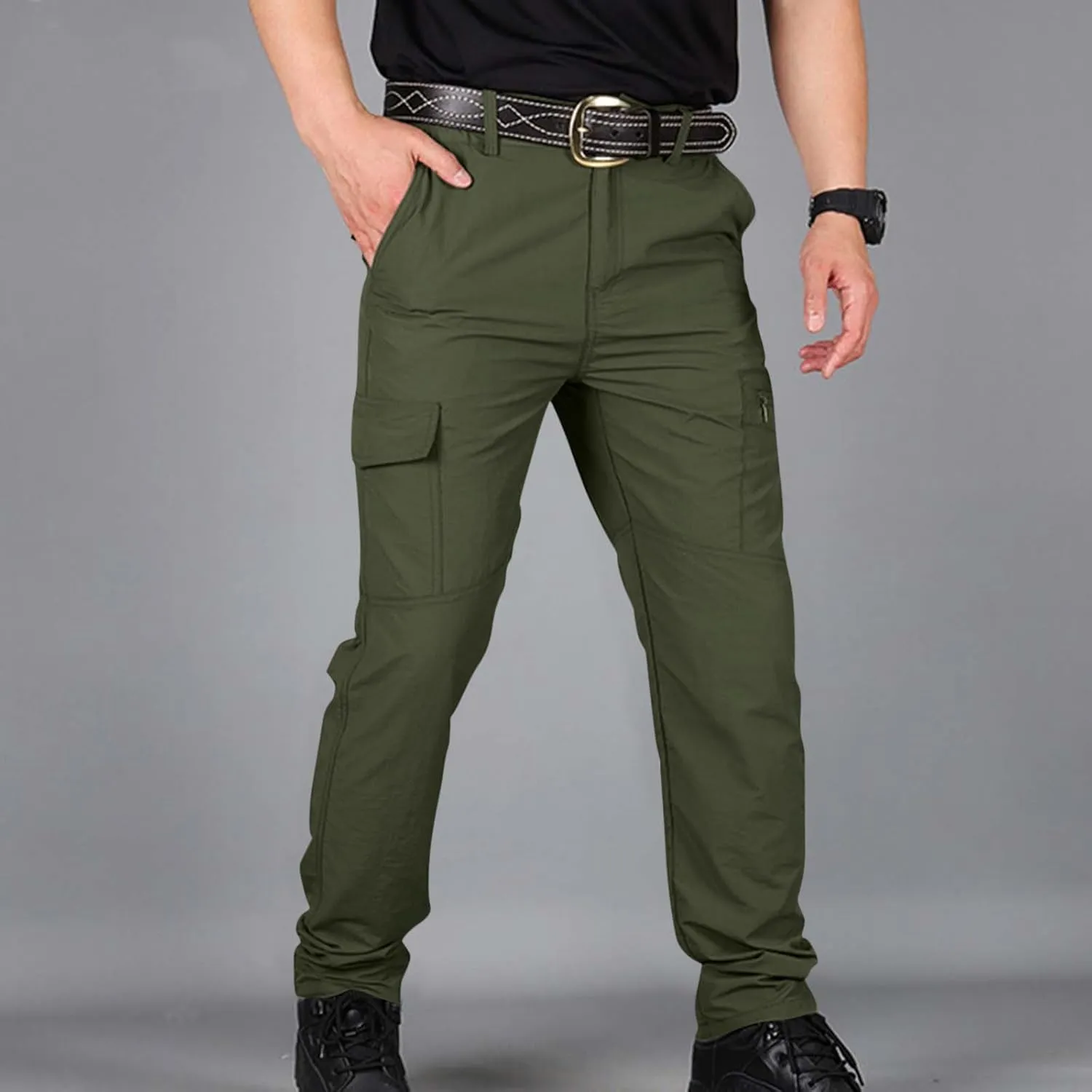 Mens Tactical Waterproof Pants Relaxed Fit Work Hiking Multi Pockets Flex Camo Cargo Trousers
