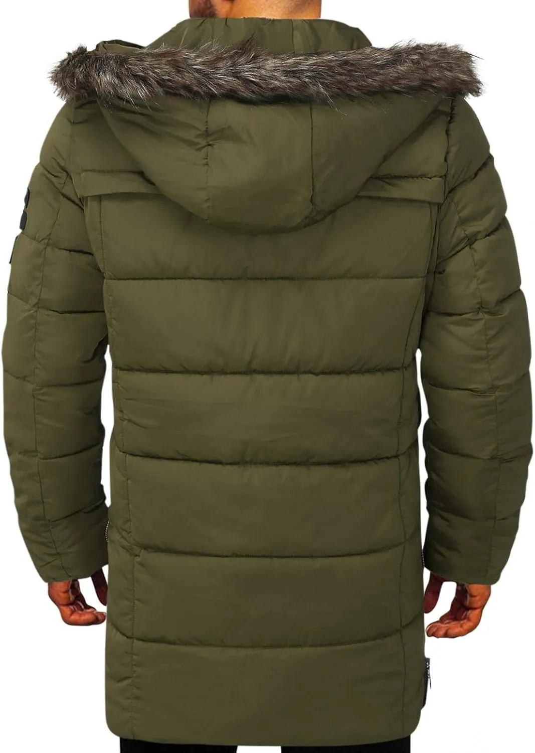 Mens Warm Thicken Parka Jackets Zip Up Puffer Down Coats Cotton Mid Long Winter Windbreakers with Detachable Hood