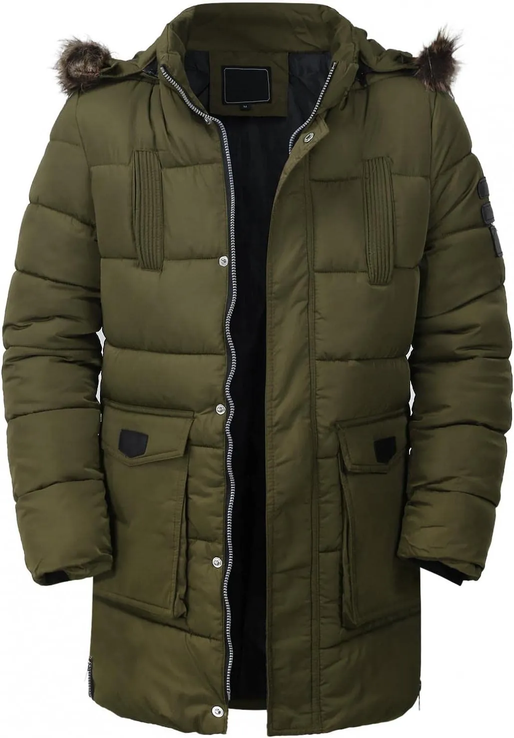 Mens Warm Thicken Parka Jackets Zip Up Puffer Down Coats Cotton Mid Long Winter Windbreakers with Detachable Hood