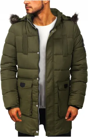 Mens Warm Thicken Parka Jackets Zip Up Puffer Down Coats Cotton Mid Long Winter Windbreakers with Detachable Hood