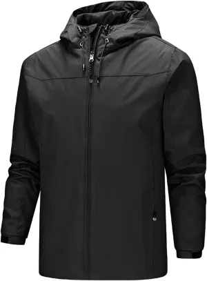 Mens Windbreaker Jacket Lightweight Water-Resistant Rain Jacket Casual Windbreakers Hooded Coat Outdoor Sportswear