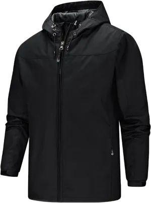 Mens Windbreaker Jacket Lightweight Water-Resistant Rain Jacket Casual Windbreakers Hooded Coat Outdoor Sportswear