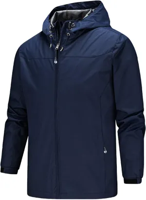 Mens Windbreaker Jacket Lightweight Water-Resistant Rain Jacket Casual Windbreakers Hooded Coat Outdoor Sportswear