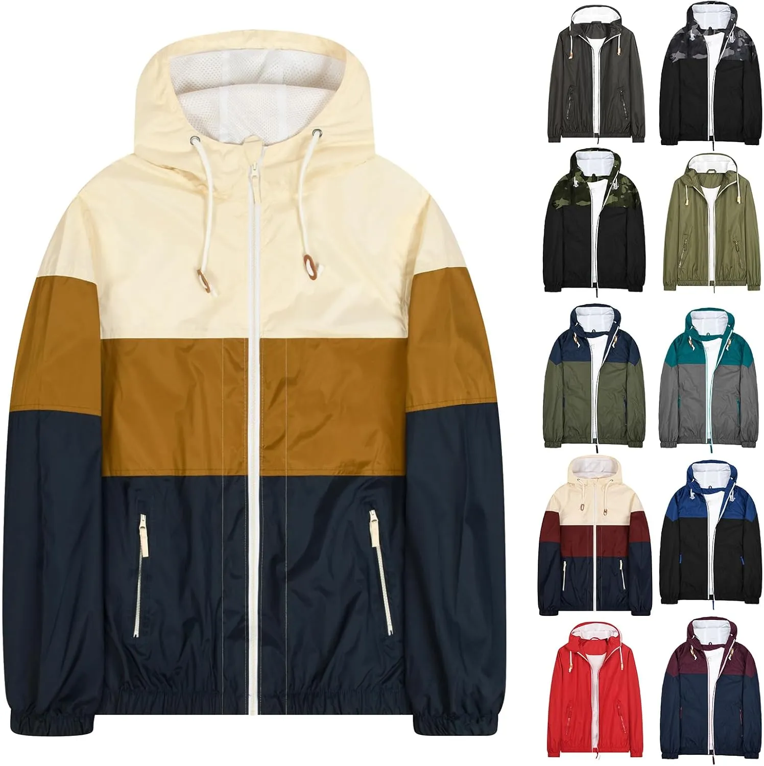 Men's Windbreaker Rain Jacket Lightweight Water-Resistant Hooded Rain Shell Outdoors Raincoat Windbreakers for Men