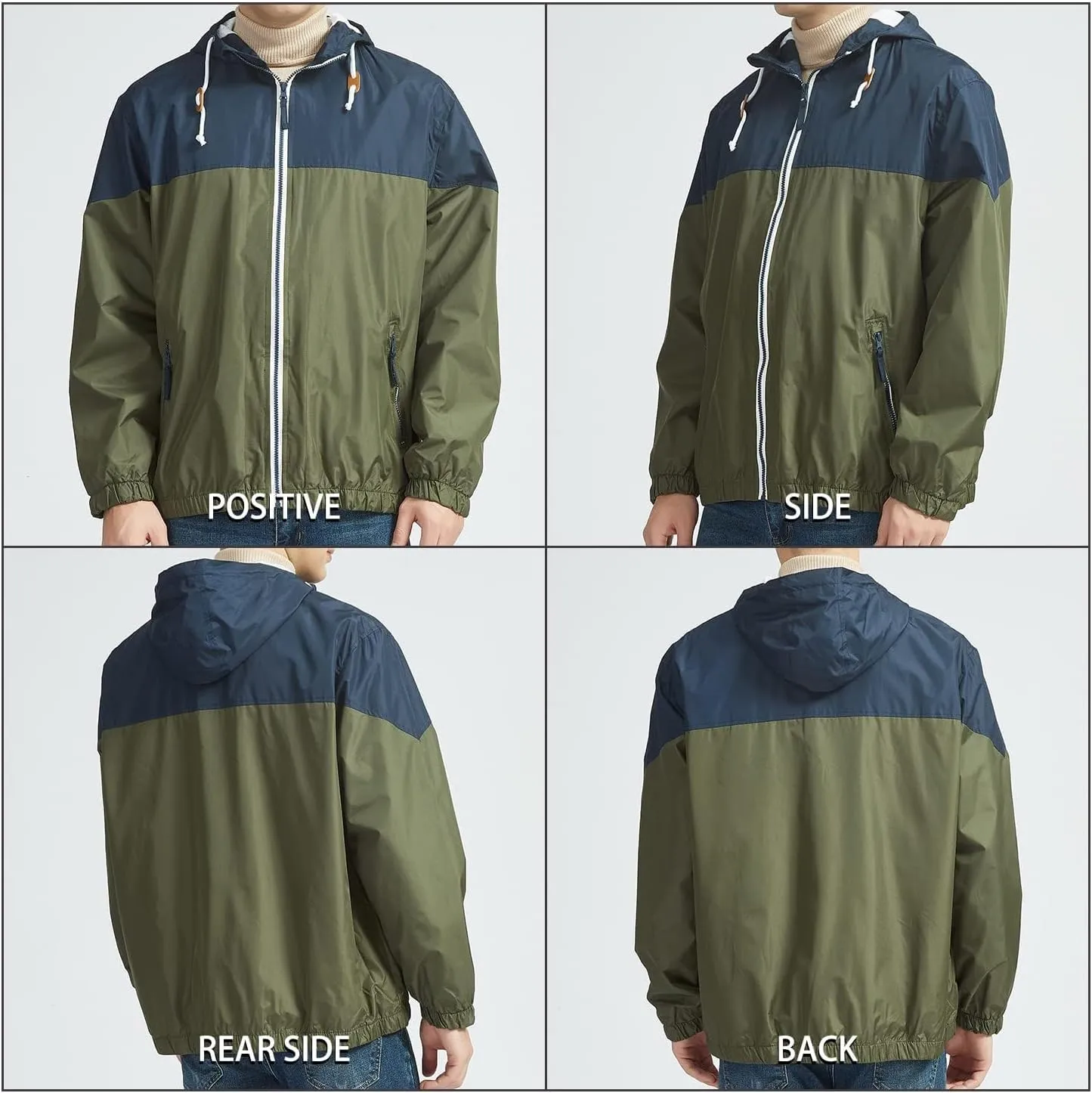 Men's Windbreaker Rain Jacket Lightweight Water-Resistant Hooded Rain Shell Outdoors Raincoat Windbreakers for Men