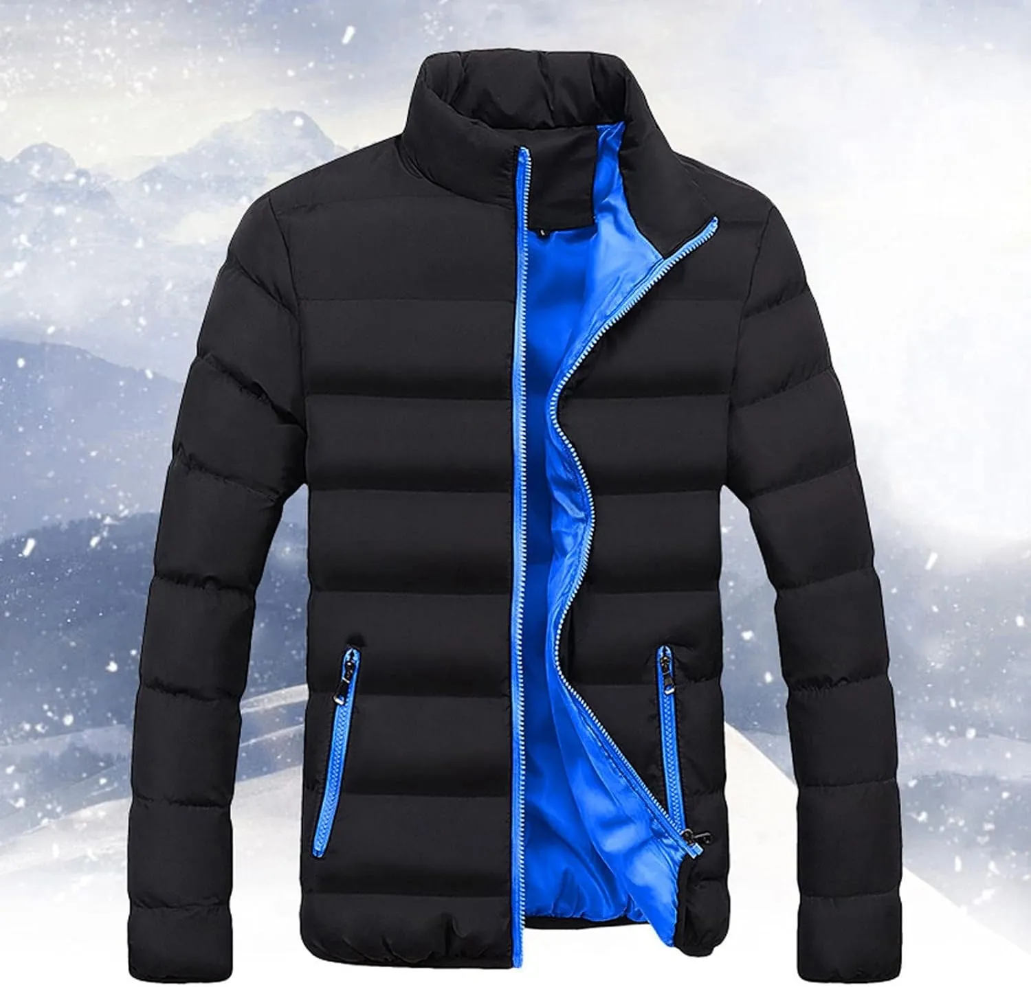 Mens Winter Jacket with Hood Quilted Puffer Down Jacket Full Zip Warm Thick Coats Cold Weather Work Outerwear