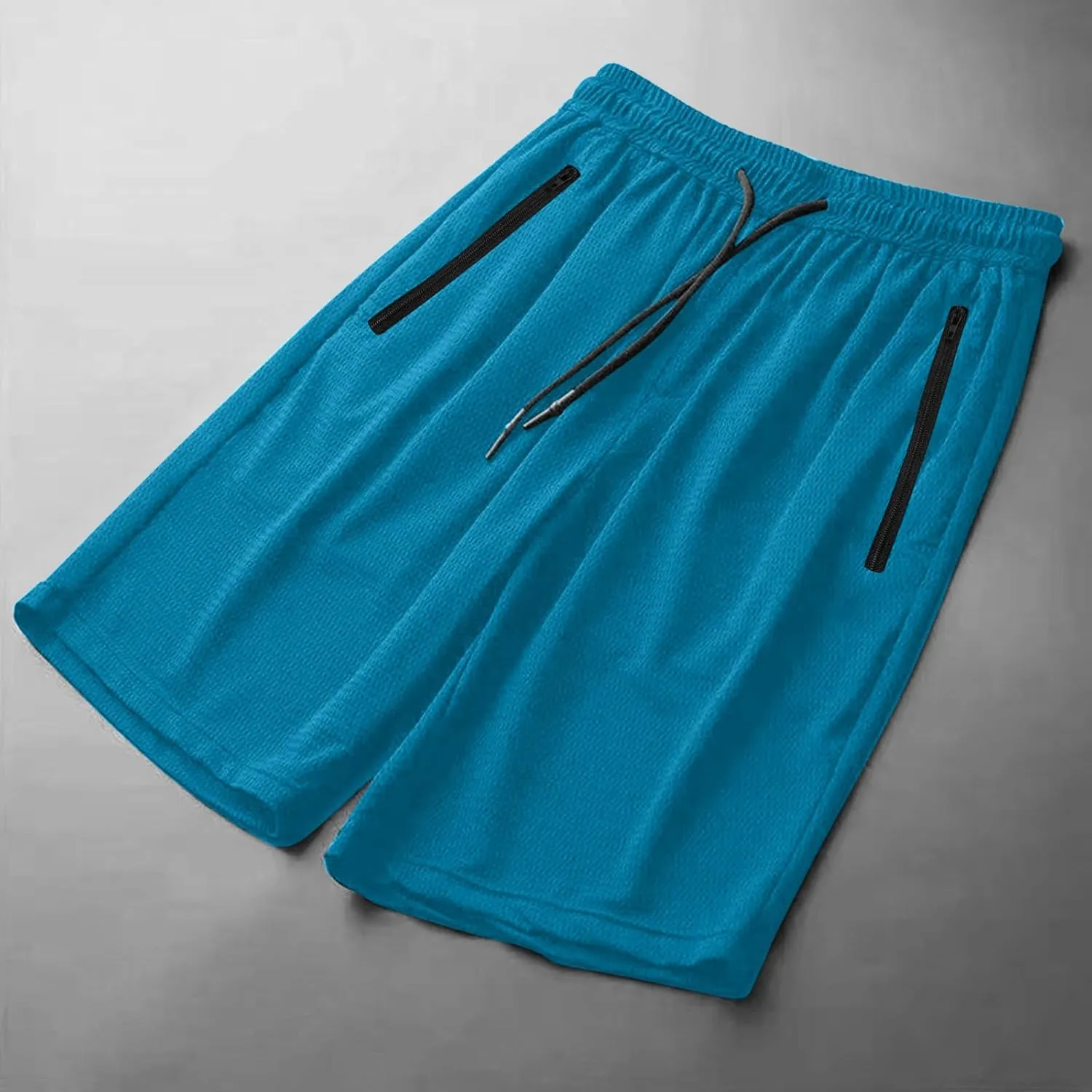 Mens Zip Pocket Shorts Mesh Fabric Quick Dry Drawstring Waistband Athletic Gym Running(Available in Plus Size)