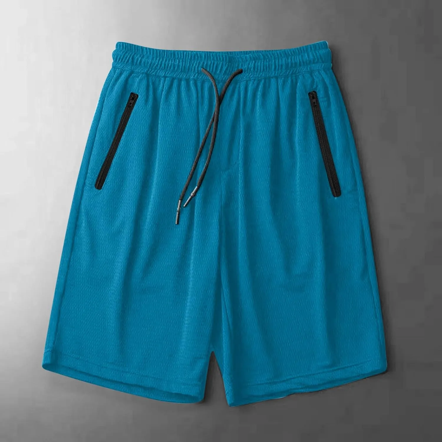 Mens Zip Pocket Shorts Mesh Fabric Quick Dry Drawstring Waistband Athletic Gym Running(Available in Plus Size)