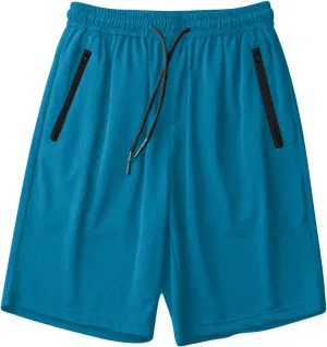 Mens Zip Pocket Shorts Mesh Fabric Quick Dry Drawstring Waistband Athletic Gym Running(Available in Plus Size)