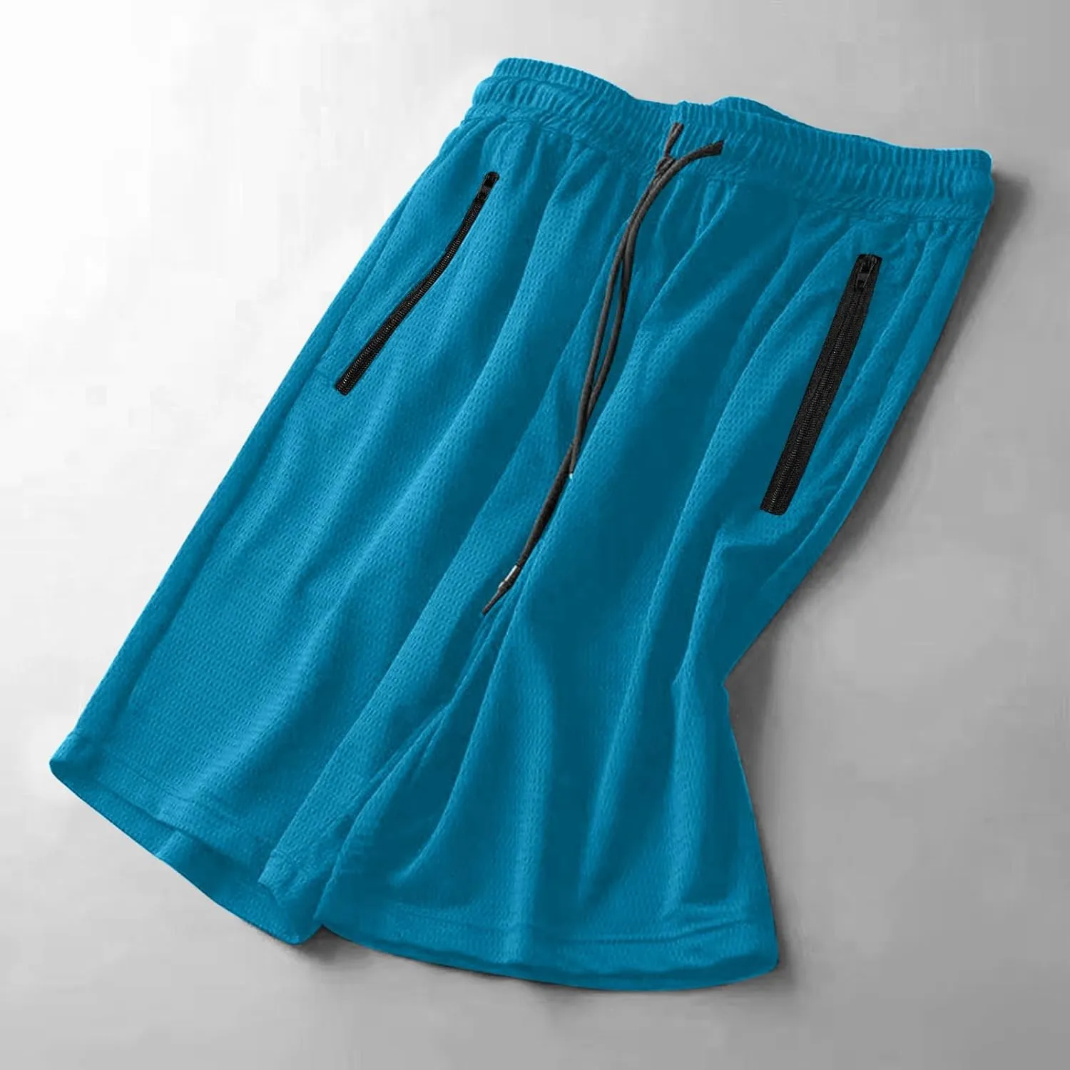 Mens Zip Pocket Shorts Mesh Fabric Quick Dry Drawstring Waistband Athletic Gym Running(Available in Plus Size)