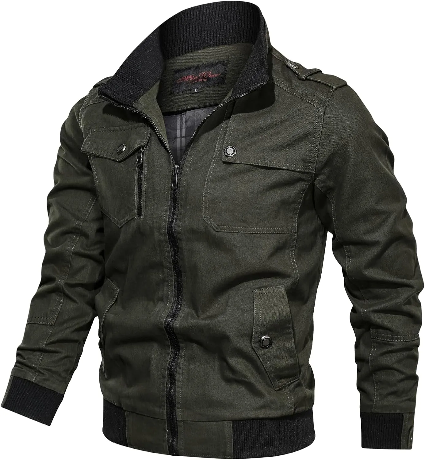 Motorcycle Jacket Men Full Zip Up Biker Jackets Mens Cotton Military Trucker Jacket Windbreakers with Multi Pockets