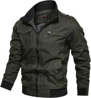 Motorcycle Jacket Men Full Zip Up Biker Jackets Mens Cotton Military Trucker Jacket Windbreakers with Multi Pockets