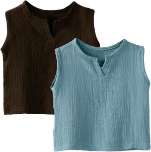 MYGBCPJS Boys Girls 2 Pack Cotton Linen Tank Top Toddler Kids Sleeveless Crewneck Vest Tee Shirt Baby Summer Solid Tshirt