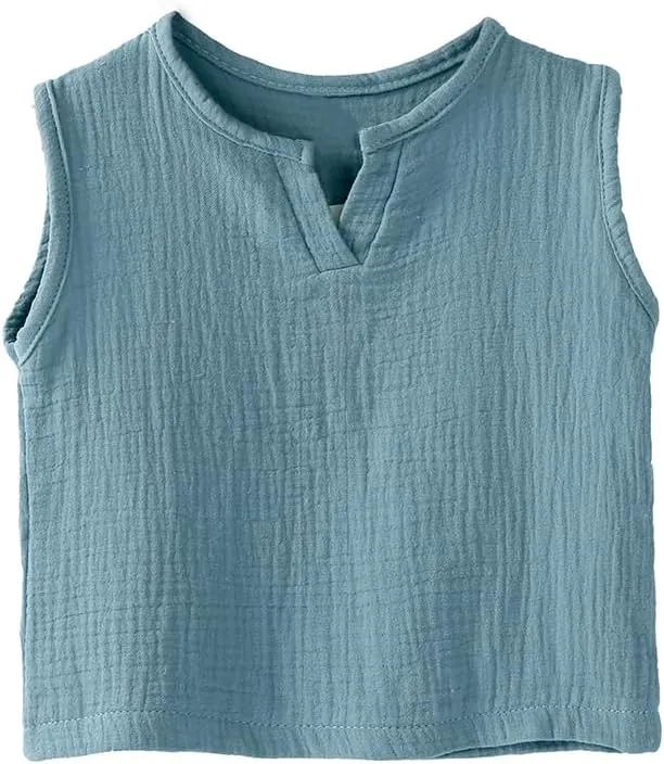 MYGBCPJS Boys Girls 2 Pack Cotton Linen Tank Top Toddler Kids Sleeveless Crewneck Vest Tee Shirt Baby Summer Solid Tshirt