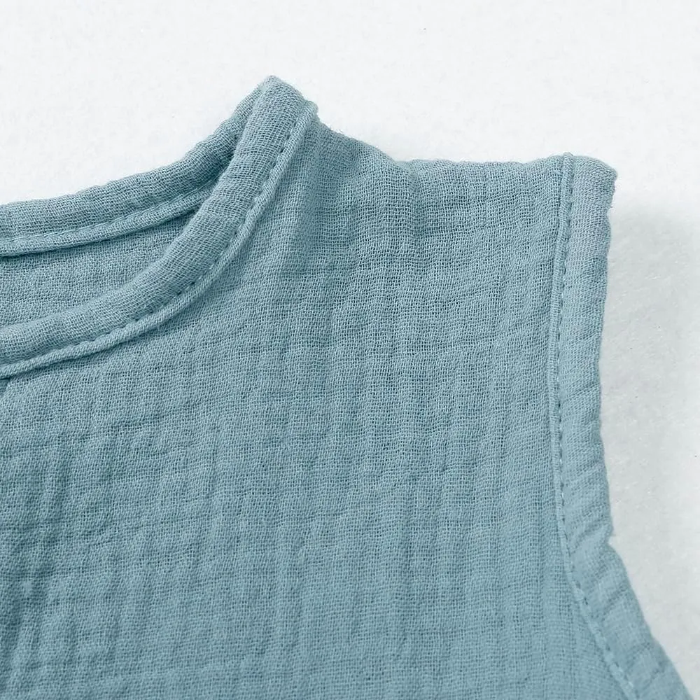 MYGBCPJS Boys Girls 2 Pack Cotton Linen Tank Top Toddler Kids Sleeveless Crewneck Vest Tee Shirt Baby Summer Solid Tshirt