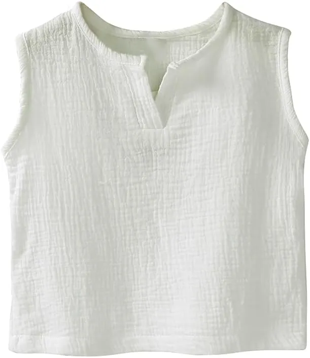 MYGBCPJS Boys Girls 2 Pack Cotton Linen Tank Top Toddler Kids Sleeveless Crewneck Vest Tee Shirt Baby Summer Solid Tshirt